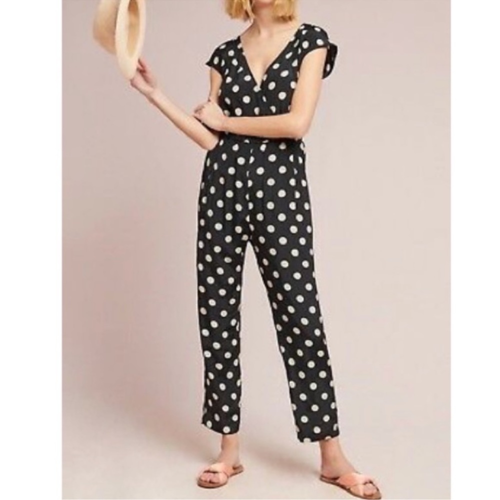 Anthropologie Corey Lynn Calter Black & White Polka Dot Jumpsuit M